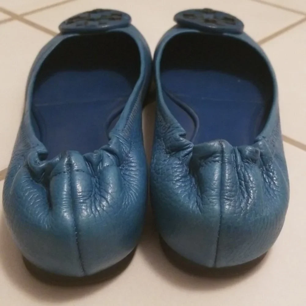 TORY BURCH Teal 8.5 M Tumbled Leather Reva Flats